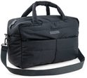 Sac à langer matelassé noir avec poignées et bandoulière.