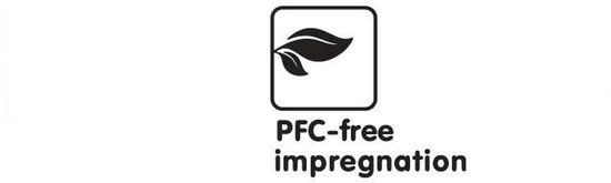Icoon met de tekst 'PFC-free impregnation' en een blad.