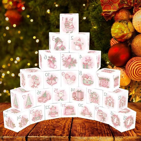 JGS Premium - Adventskalender om zelf te vullen - Knutselen - Dozen - Stickers - Jute koord - Kubus - DIY - Kerst - Feestdagen.
