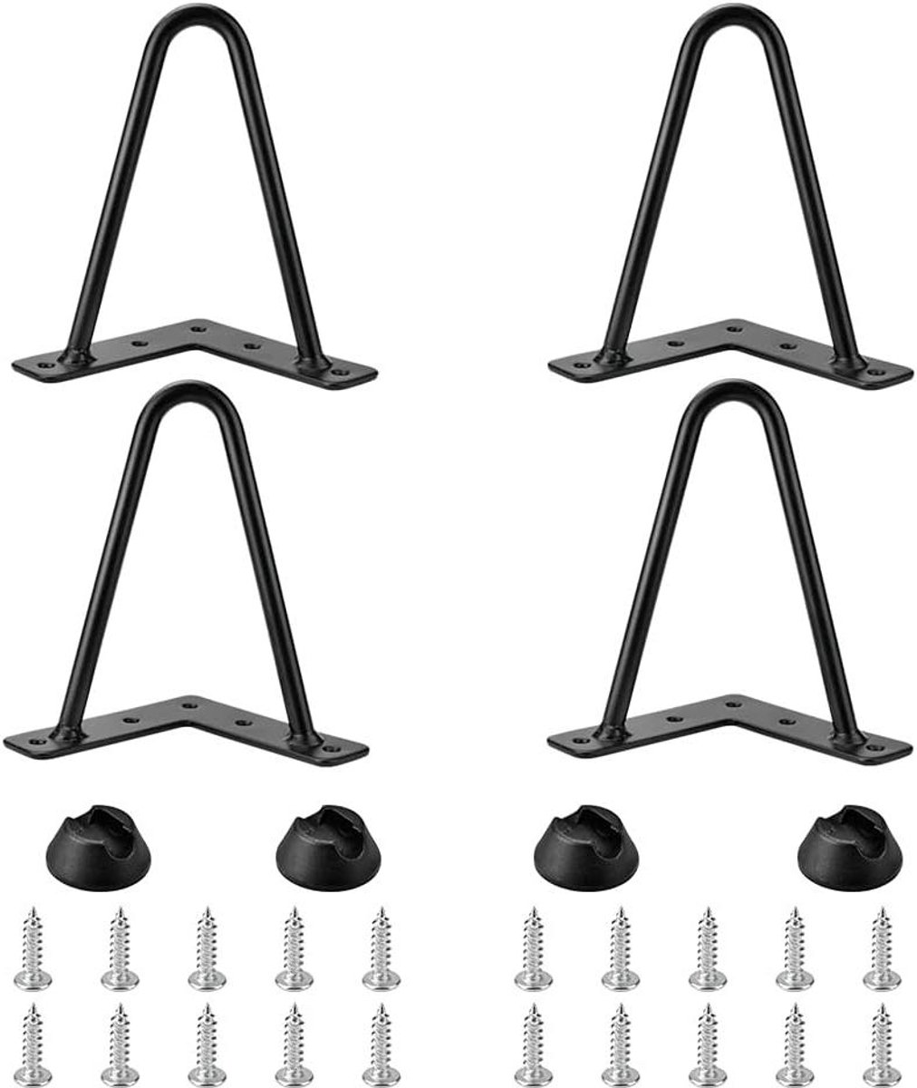 JGS Premium - 4 stuks Haarpin Tafelpoten 15cm Metaal Koffietafel met 20 Schroeven Tafelonderstel Metaal Zwart IJzeren Tafelpoot Koffietafel Poot voor Doe-het-zelf Stoel Meubels Any