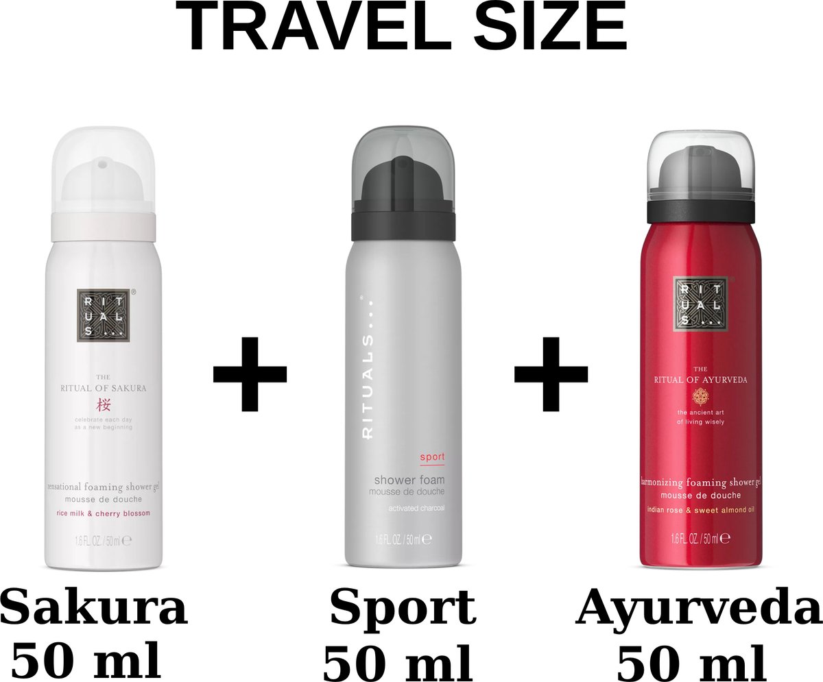 Rituals Combi Set - Travel Shower Gels Set - Sakura 50 ml - Ayurveda 50 ml - Sport 50 ml - Doucheschuim - Douchegels