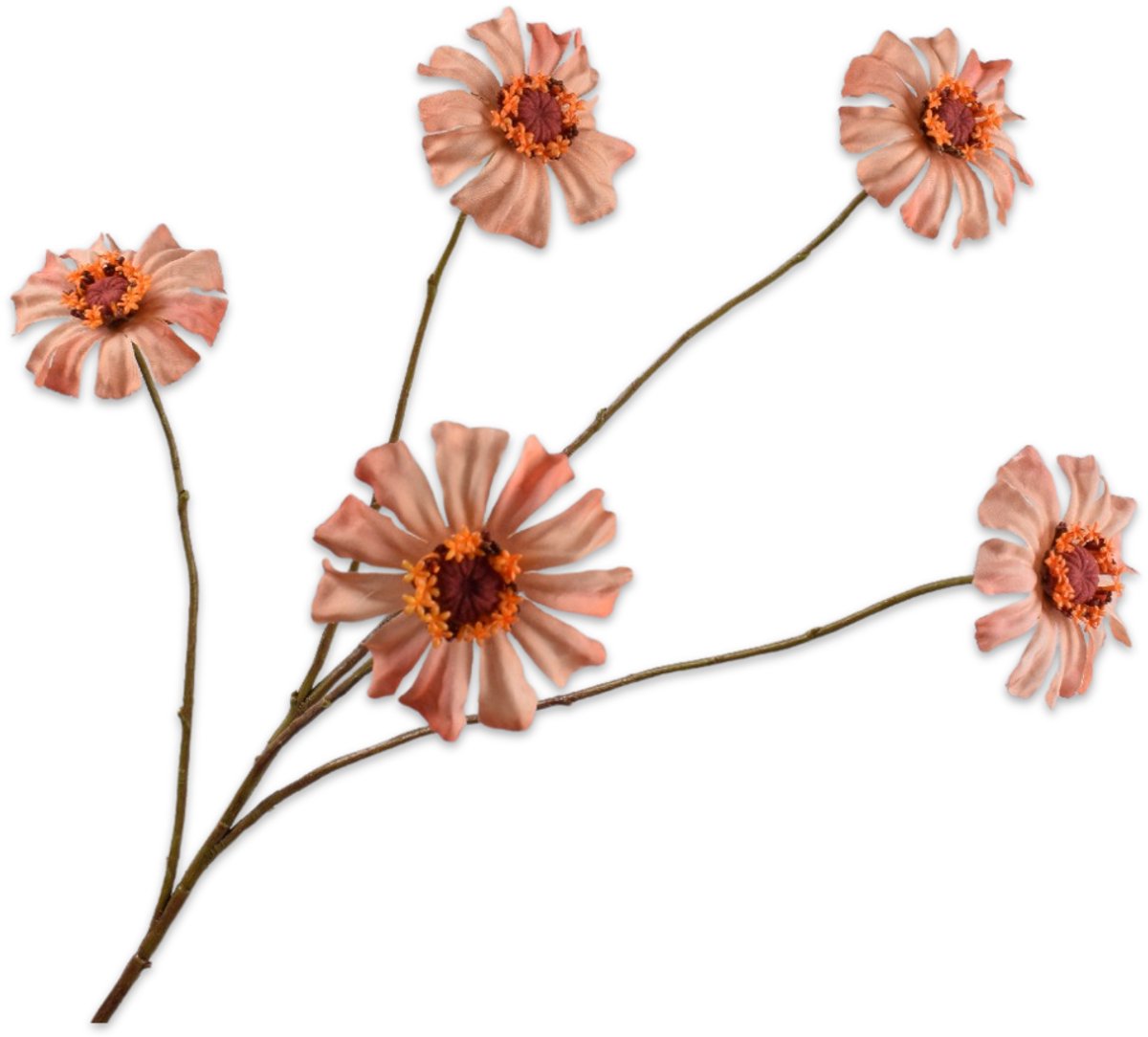 Silk-ka Kunstbloem-Zijde Bloemen Zinnia Tak Zalm 64 cm