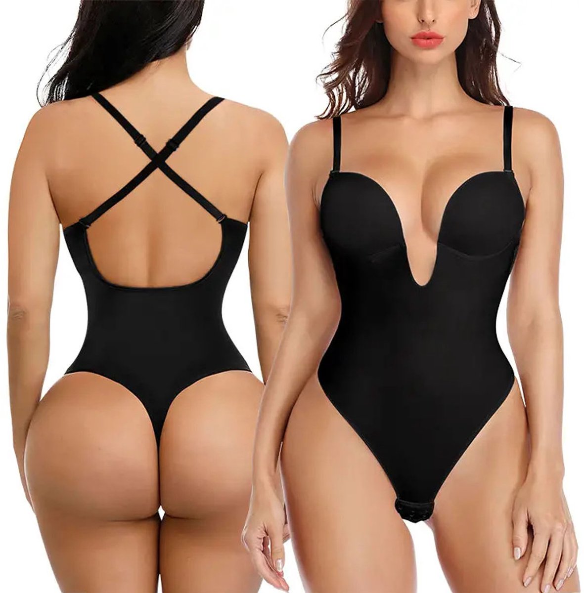 Somstyle Corrigerende Body met BH - Maat S - String Naadloos - Ontzichtbare Bodysuit - Corrigerend Ondergoed - Zwart