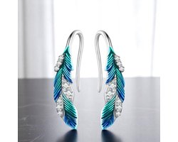 Oorbelletjes veer - Sterling 925 zilver - Veertjes - Hangoorbellen