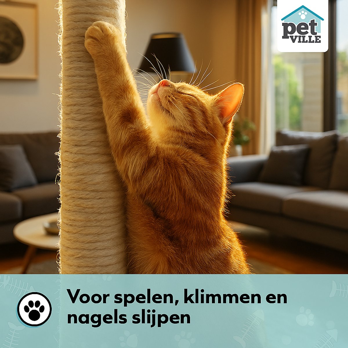 Krabpaal voor Katten met Kattenmand & Kattenspeelgoed XXL - 5 Niveaus - Hangmat - Sisal Touw - 55 x 45 x 143 cm - Incl Muurbevestiging - Krabmat - Kattenhuis - Kattenbed - Kattenpaal - Kattentoren - Kattenspeeltjes - Kattenboom - Beige - PetVille – foto 8