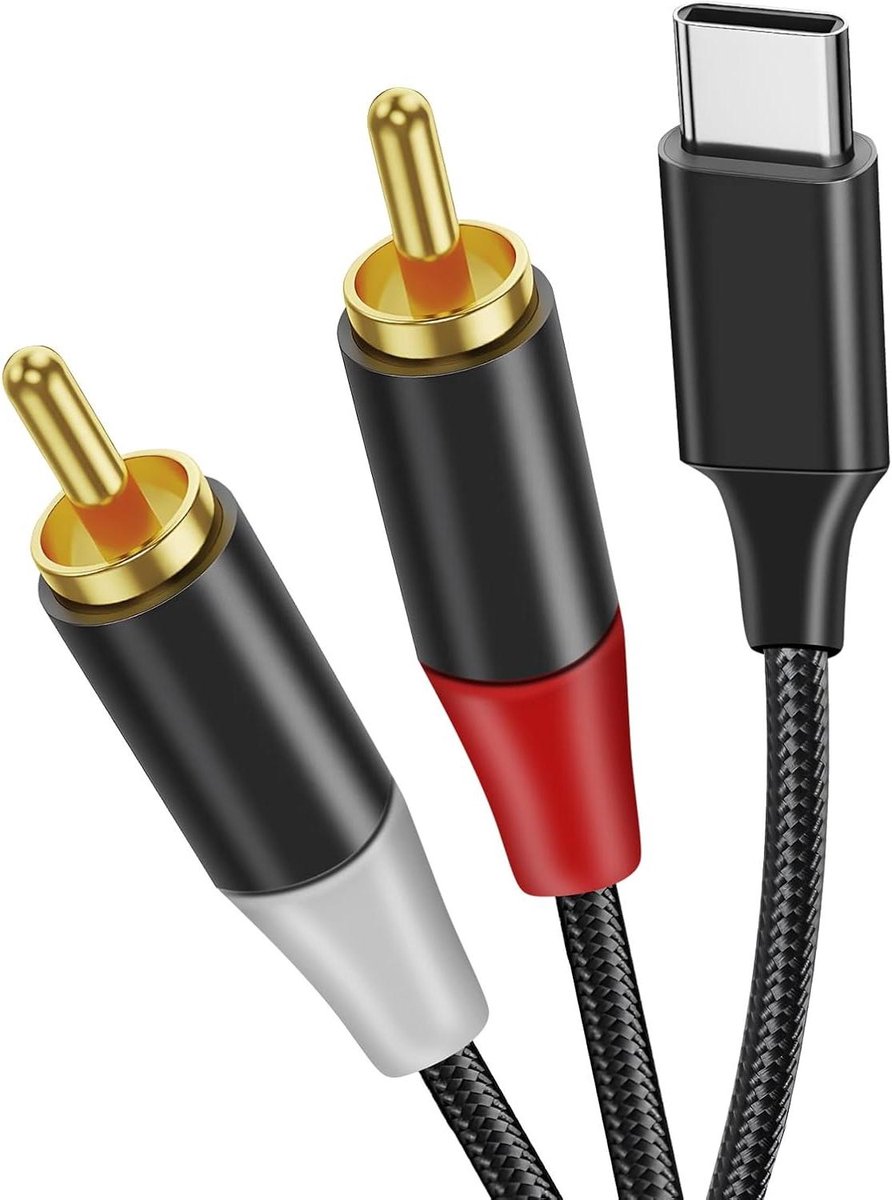JGS Premium - USB C naar RCA-audiokabel 2RCA stereo adapter voor iPhone iPad Macbook Huawei Galaxy MacBook thuisbioscoop DVD versterker luidspreker autoradio