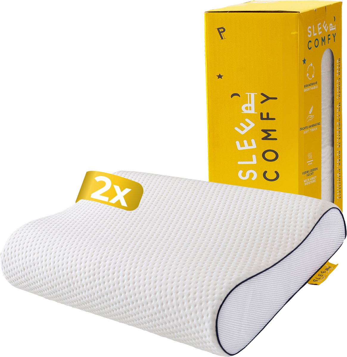 Sleep Comfy Bundle Serie - 2 Stuks Hoofdkussens - Traagschuim Hoofdkussen - Hoofdkussen Slaapkamer - Orthopedisch - Ergonomisch - Anti Nekklachten - Neksteun Visco Pillow | 60x40x11/9 cm