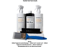 Stof Verf Set Small - Donker Blauw - Furniture Clinic - Herstel of verander de kleur van elke stof - Verf direct op stof - Transformeer alles - banken, lampenkappen, auto-interieurs