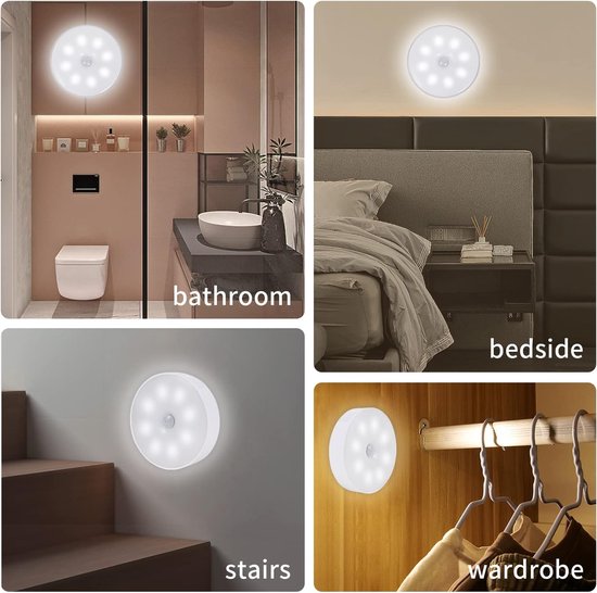 LED Nachtlampje - Nachtlampje met Bewegingssensor-Draadloze Ledlamp - 2 Stuks - 3 Standen - 1 wit licht 1 warm licht - LED Nachtlampje - Magnetisch - LED Kastverlichting en Trapverlichting met Sensor - Draadloos op Batterij - Wandlamp van Merkloos — afbeelding 5