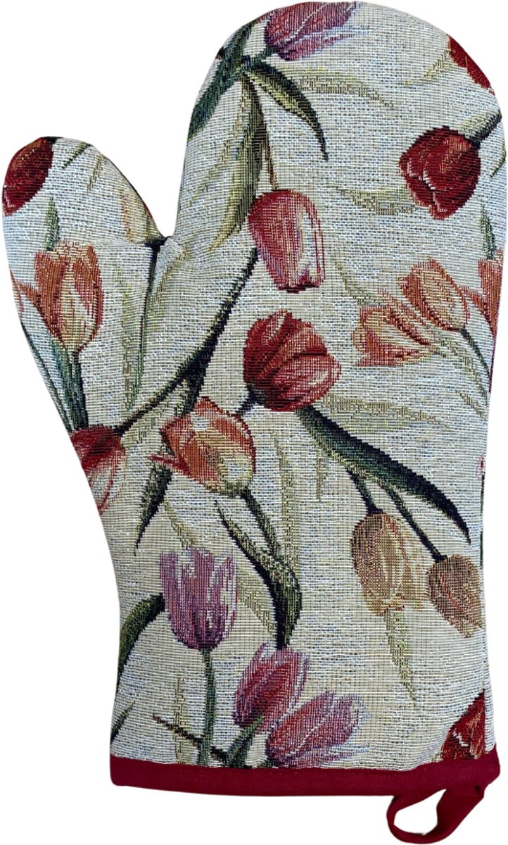 Pannenwant - luxe gobelinstof - Tulpen - Tulipanes - Rood - Geel - Oranje - 18 x 29 cm