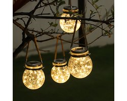 Decoratieve Solar Tuinlampen – Waterdichte Buitenverlichting op Zonne-energie – Gebarsten Glazen Pot met 20 LED Koperdraadlampjes – IP65 – Sfeerverlichting voor Boom, Veranda, Feest & Bruiloft
