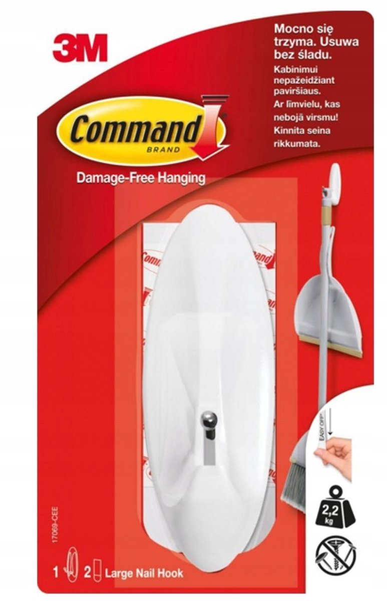 Command - Zelfklevende haak - Witte Kleur - 10,5 cm Lengte - Herbruikbaar