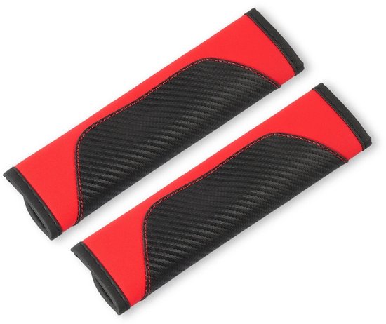 Gordelbeschermer - Set van 2 Gordelhoezen - Zwart Rood Carbon Look - Kasey Products van Merkloos — afbeelding 3
