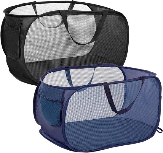 xiaowanwan 2 stuks opvouwbare wasmand, ruimtebesparend, 75 l, opvouwbaar, voor badkamer, reizen, kinderkamer (zwart 1 zwart 1