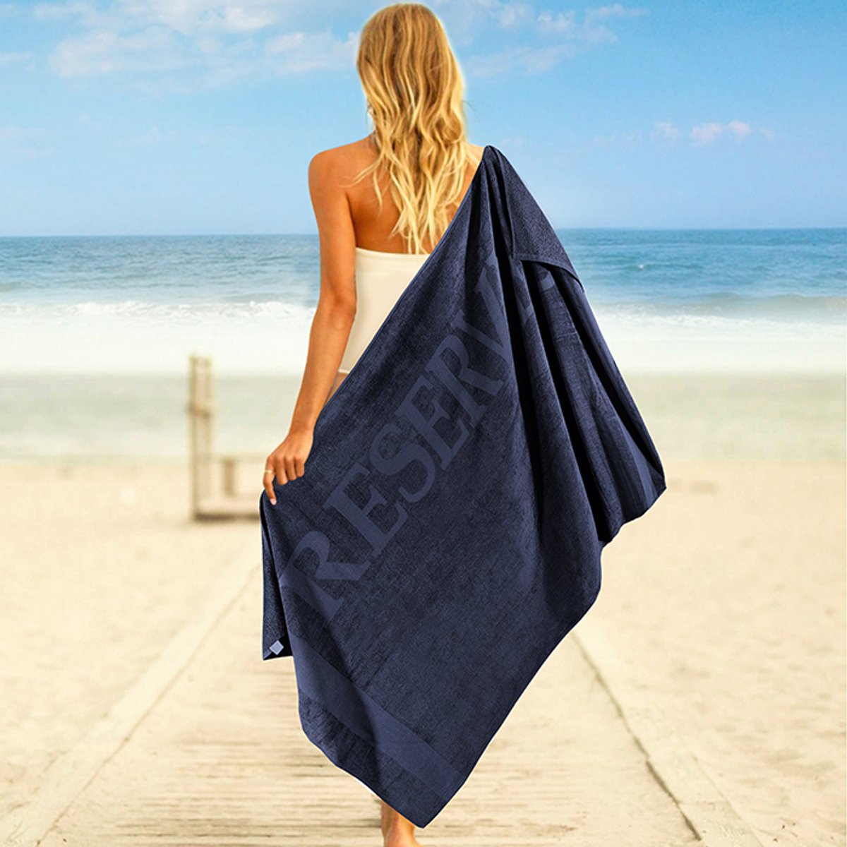 Zavelo Strandlaken - Beach Claim - Navy - (100x180 cm) - Extra Groot - 100% Katoen - Heerlijk Zacht - Hoogwaardige Kwaliteit