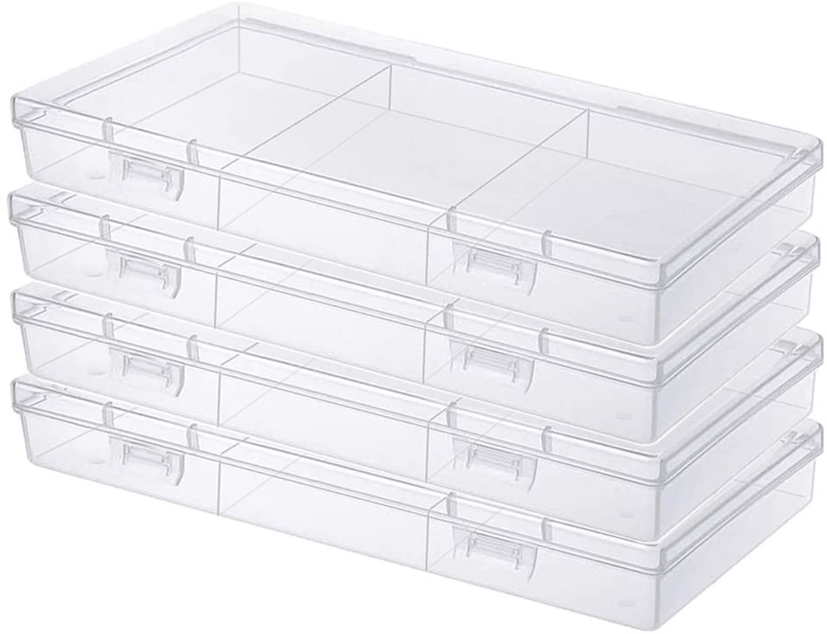 Ibenzoa Handige doorzichtige opbergdozen van kunststof met deksel voor kleine voorwerpen (set van 4 stuks) Transparant