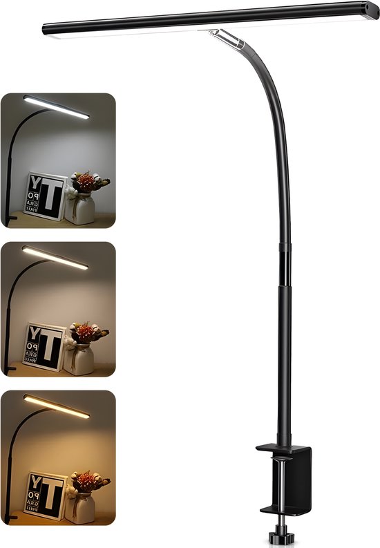 Lampe de bureau avec pince - LED à intensité variable - Couleur et luminosité réglables - Connexion USB - Lampe à pince noire - Convient comme lampe de bureau ou Lampes de bureau pour étudier et travailler