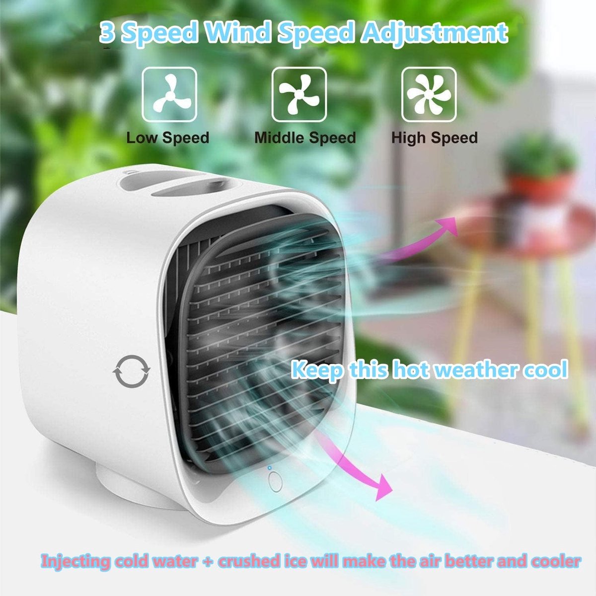 Mini Airco - Luchtkoeler - Airco met water - Koelventilator - USB Airconditioner - Mini Aircooler met Water - Afelventilator - Coolingdown - Mobiele Airco - Koelen, Blazen, Lucht Bevochtigen - Mobiele Airco - Draagbare - 166*152*142mm - 300ML – foto 5