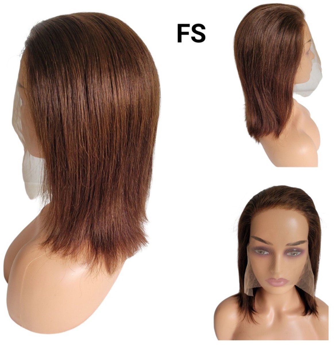 Braziliaanse Remy Pruik Echt Haar – 14 Inch steil – Lace Closure 4x4 –Bob Chocoladebruin Pruiken- kleur(#4) – Pre-geplukt – Frazimashop- steil pruik