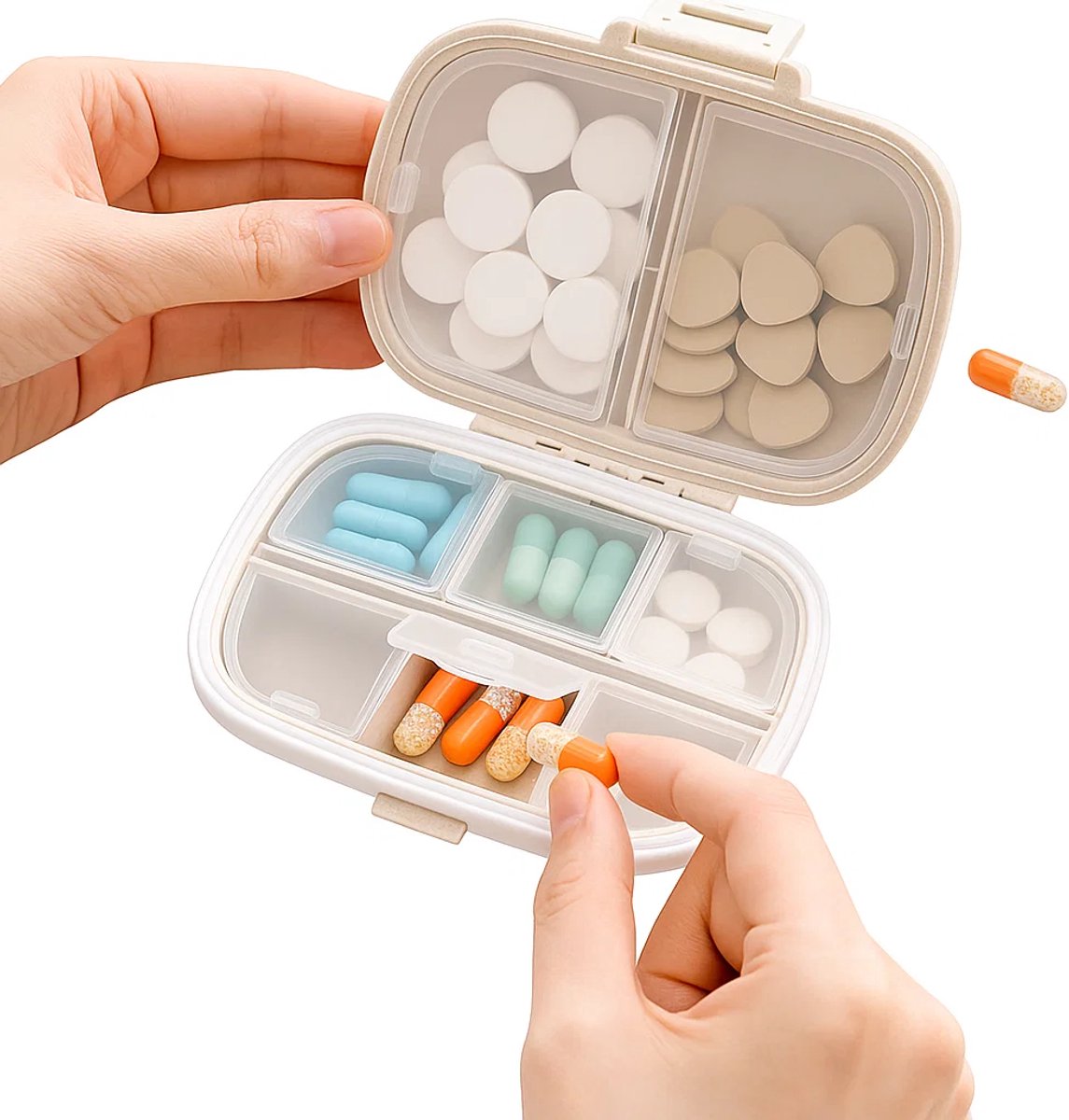 Goedkoopste Medicijnendoosje I Pillendoosje I Pillendoos I 8 vakken I Verzegeld I Beige