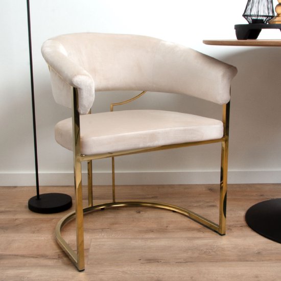 Milton & Oldbrook Velvet Eetkamerstoel Drama Beige - Goud