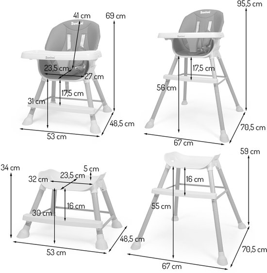 Baninni 4-in-1 Kinderstoel - Meegroeistoel Inigo Beige van Baninni — afbeelding 3