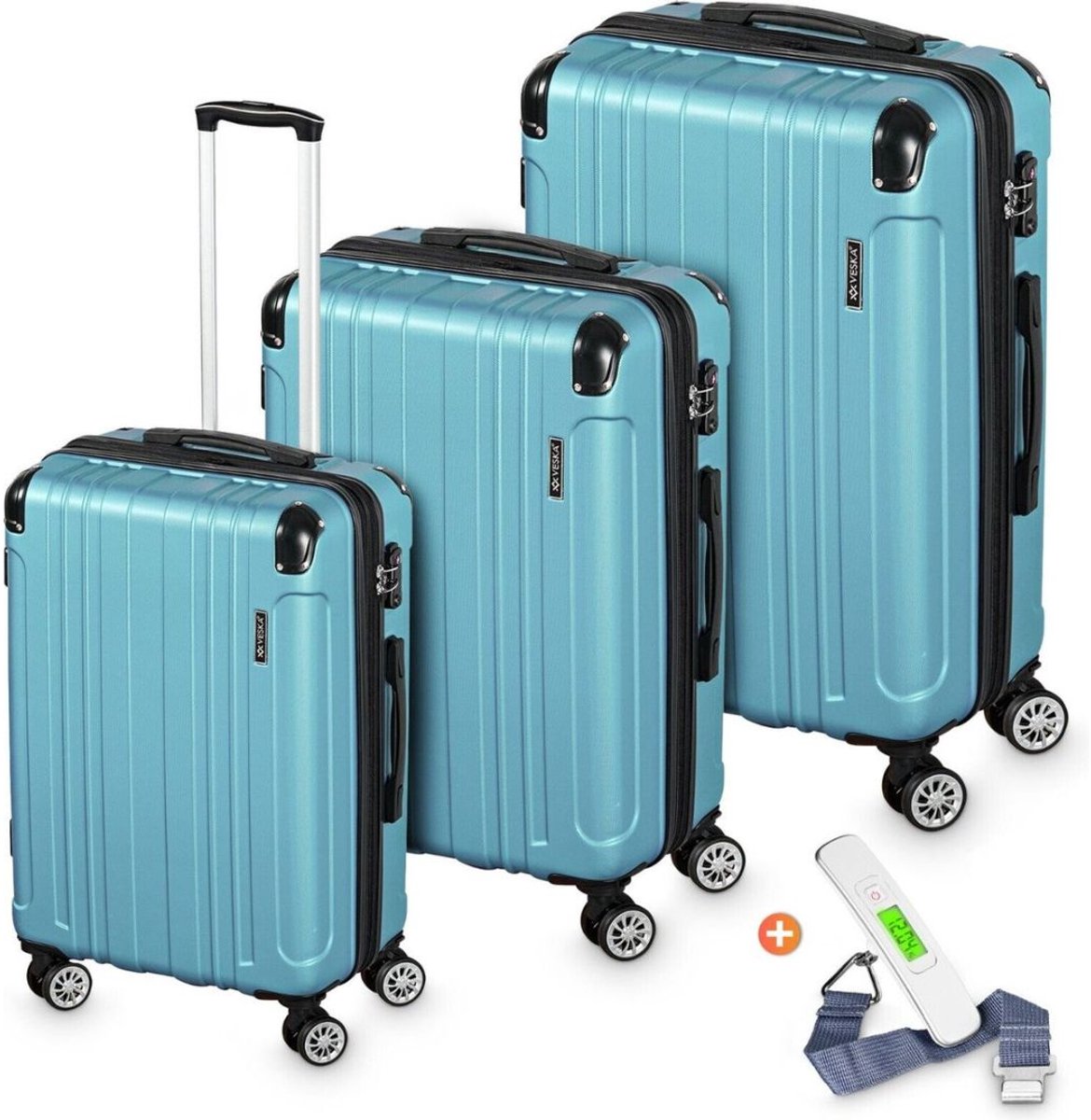 Yolo-deals - 3- Delige kofferset - met afneembare wielen - 360° draaibaar - geinteregreerd slot - Sienna - Licht Blauw