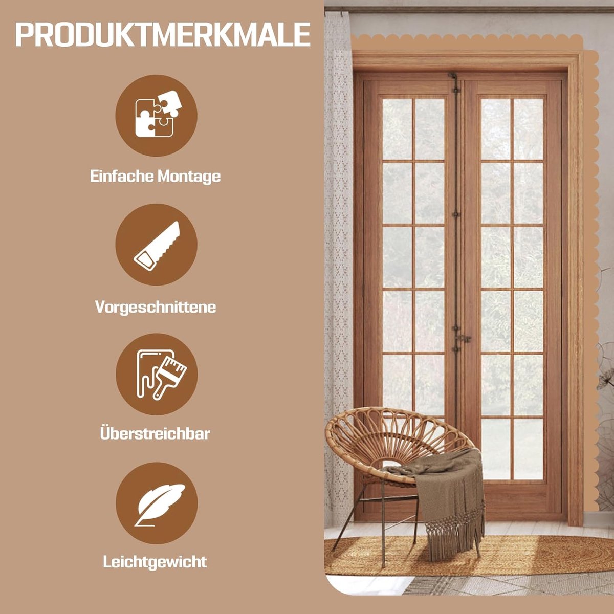 OUPADOS 24 stuks onbehandelde decoratieve houten lijsten, golvende rand, 40 x 4 cm, decoratieve houten latten met plakpunten voor doe-het-zelf sierlijst thuis, poppenhuis, wandkast, plank en