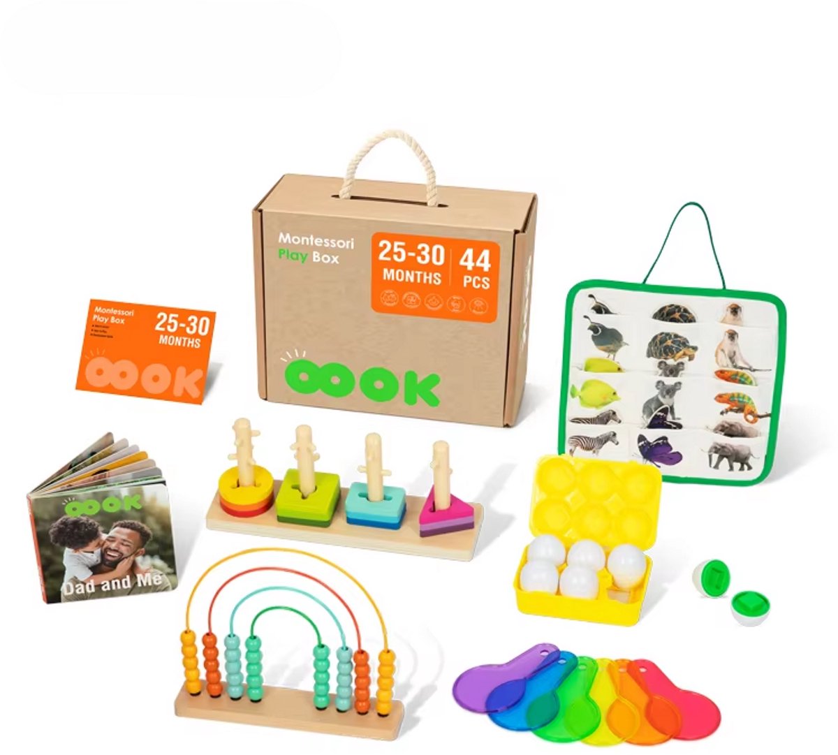 Educatieve speelgoedbox 25-30 maanden - 44-delige peuter Speelgoedset – Montessori Sensorisch Speelgoed – Montessori speelgoedbox - Ontwikkeling & Motoriek - Engelstalig