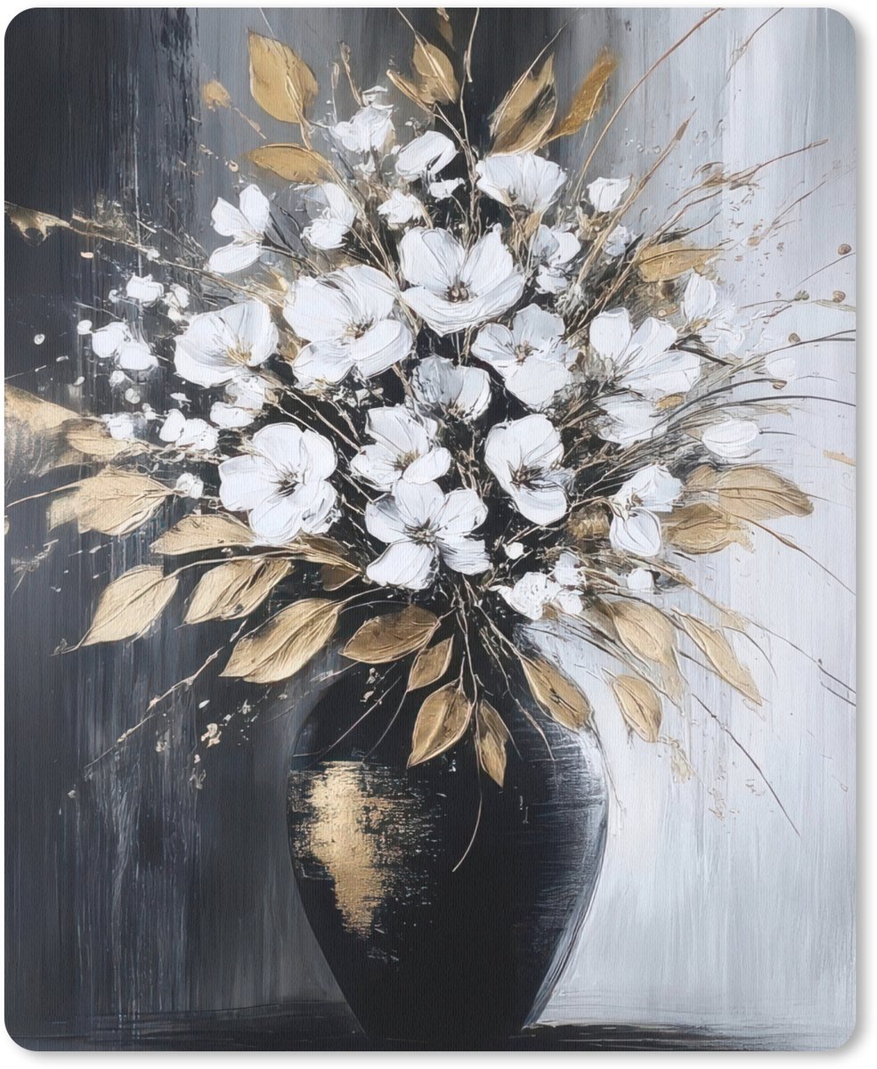 Muismat 19x23 cm - Mousepad Bloemen - Wit - Vaas - Abstract - Muismatten