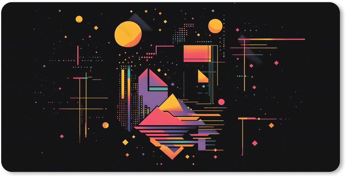 Muismat XXL 80x40 cm - Bureau onderlegger - Bureau mat Abstract - Vormen - Lijnen - Kleurrijk - Bureaumat - Gaming mousepad xl - Bureaulegger groot - Computer deskmat