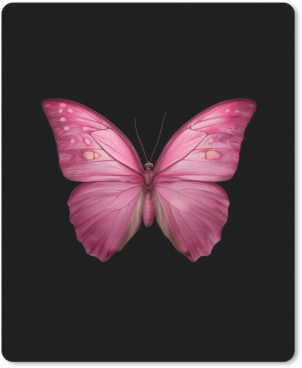 Muismat 19x23 cm - Mousepad Vlinder - roze - Elegant - Muismatten