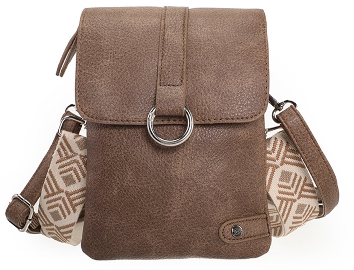 Dark camel telefoon- en schoudertasje Hartford- Afmetingen: 20 cm x 15 cm x 6 cm- Damestas- Cadeau- Moederdag- Trendy- Sint- Kerst
