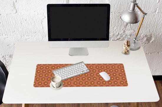 Muismat XXL 90x30 cm - Bureau onderlegger - Bureau mat Kust - Zonnig - Bruin - Oranje - Bureaumat - Gaming mousepad xl - Bureaulegger groot - Computer deskmat