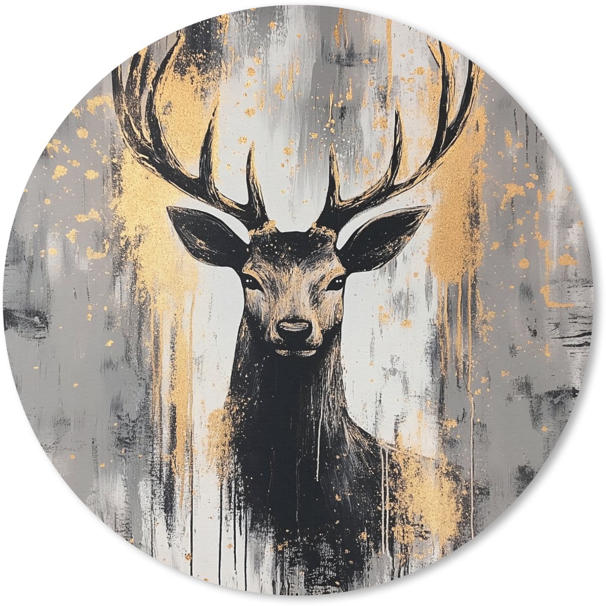 Muismat rond 20x20 cm - Mousepad Abstract - Hert - Gewei - Goud - Ronde muismatten