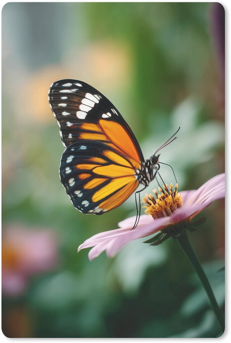 Muismat 18x27 cm - Mousepad Roze bloemen - Vlinder - Zachte focus - Muismatten