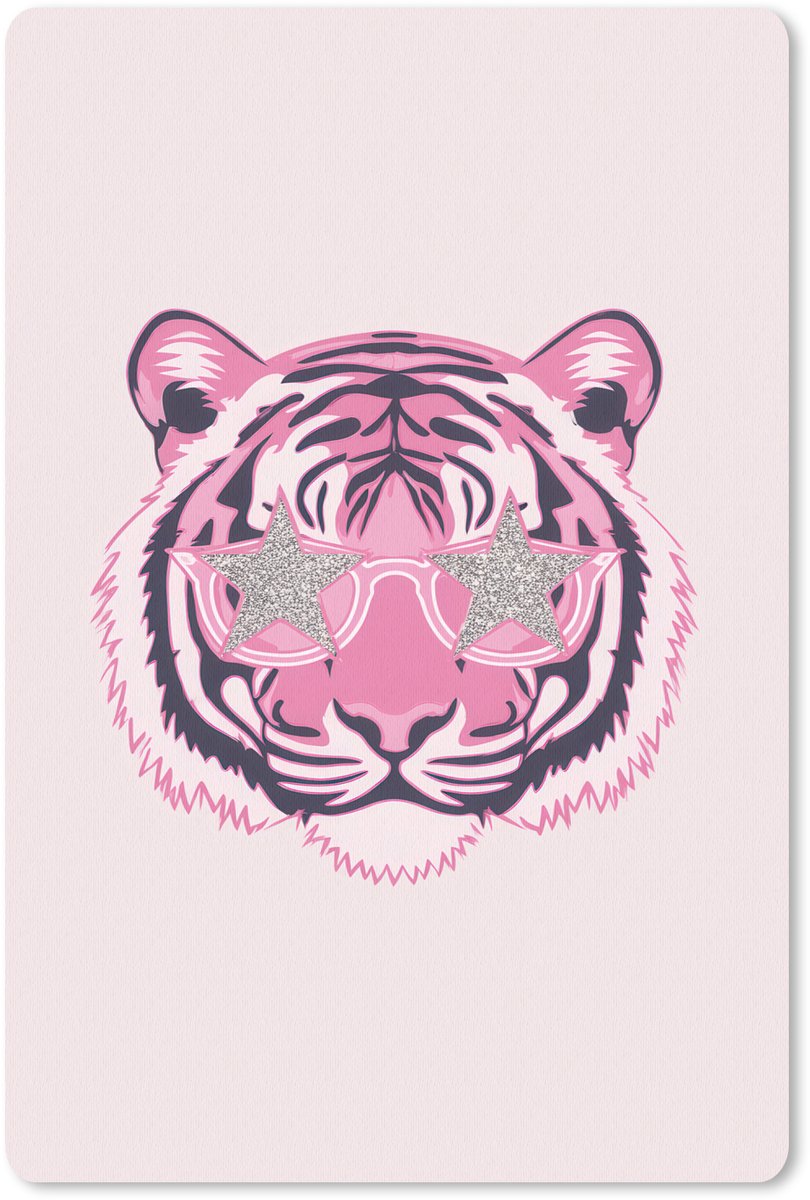 Muismat 18x27 cm - Mousepad Tijger - Glitterzonnebril - Roze - Muismatten