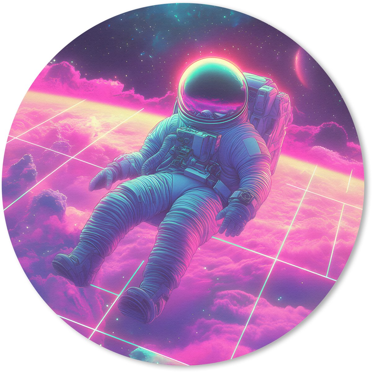 Muismat rond 30x30 cm - Mousepad Astronaut - Neon - Roze - Wolken - Ronde muismatten