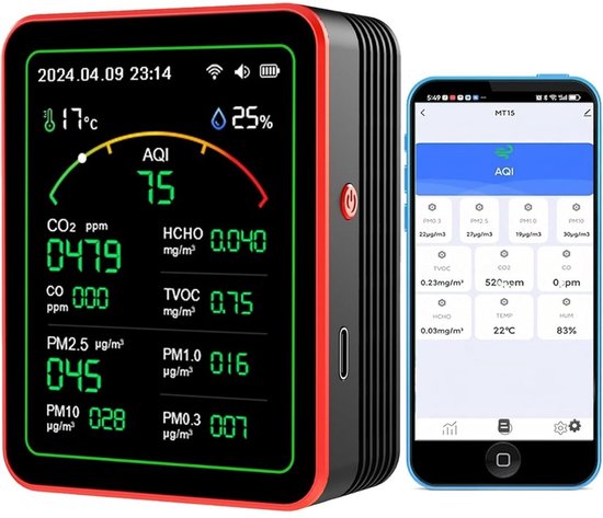Fijnstofmeter - Luchtkwaliteitsmeter Voor Binnen - Co2 Meter - Zwart