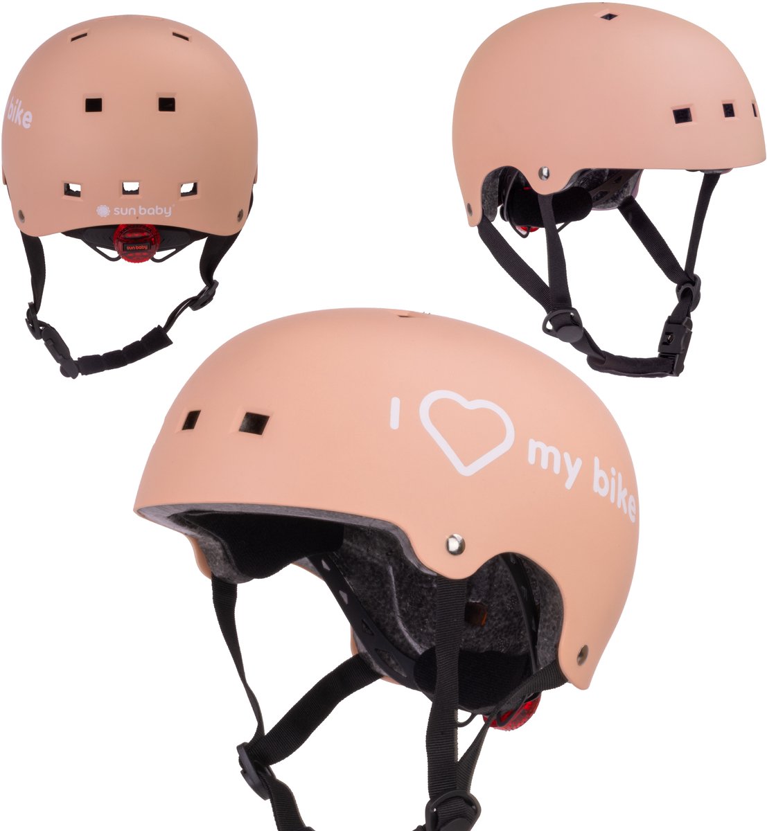 sun baby Fietshelm 3 jaar, kinderhelm maat S (50-54 cm) Abrikoos, met LED licht, Kinder skatehelm voor skateboard, fiets, step en rolschaatsen