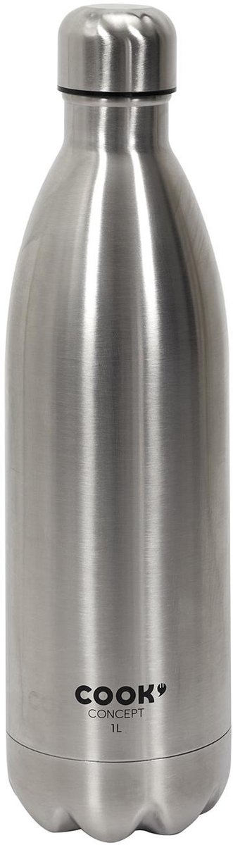 Cook Concept Travel drinkfles voor warme en koude dranken - zilver - roestvrij staal - met schroefdop - 1000 ml