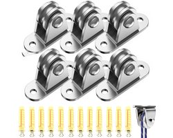 6x Katrol - Hijshaak - Katrollen - Katrolwielen - Katrol met duplex-lagers - Katrol roestvrij staa - Katrol klein - Katrol voor touwen - Voor 3-6 mm touwen - Met 12 schroeven en 12 hulzen - Voor schuifpoorten - Voor lagers, roldeur, waslijn, fitness