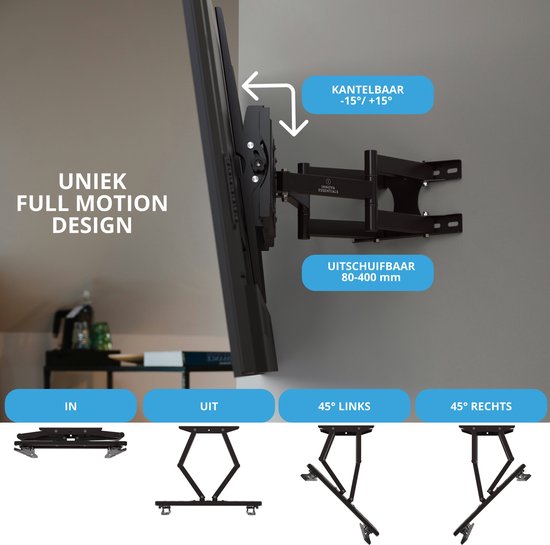 Innova® TV Muurbeugel Full Motion – 20 tot 75 inch – Draaibaar & Kantelbaar – tot 45 kg – Universeel