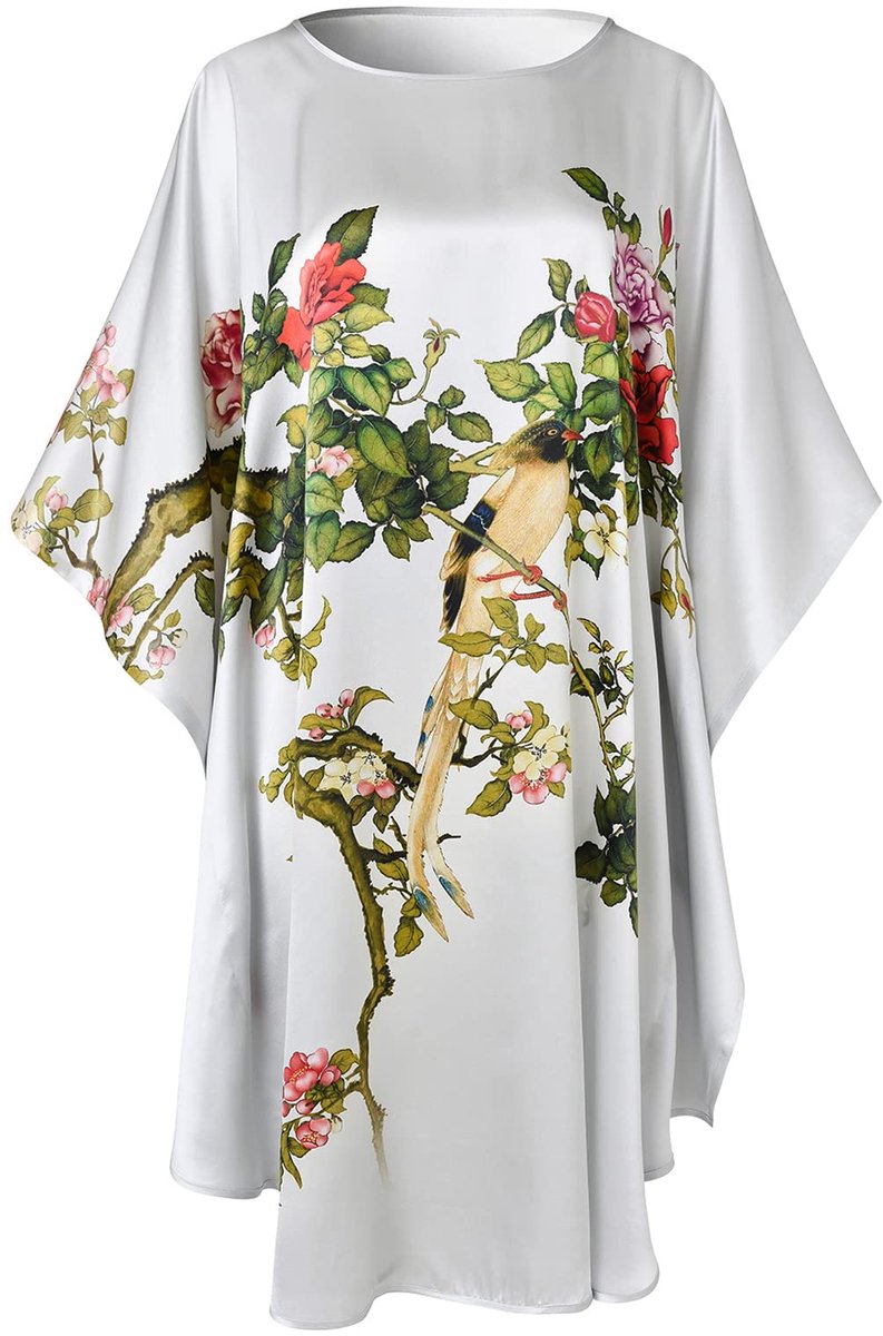 Dames Korte Badjas - Van 100% Zijde met klassieke vleermuismouwen - Nachtkleding Nachthemd Pyjama - Lichtgrijs