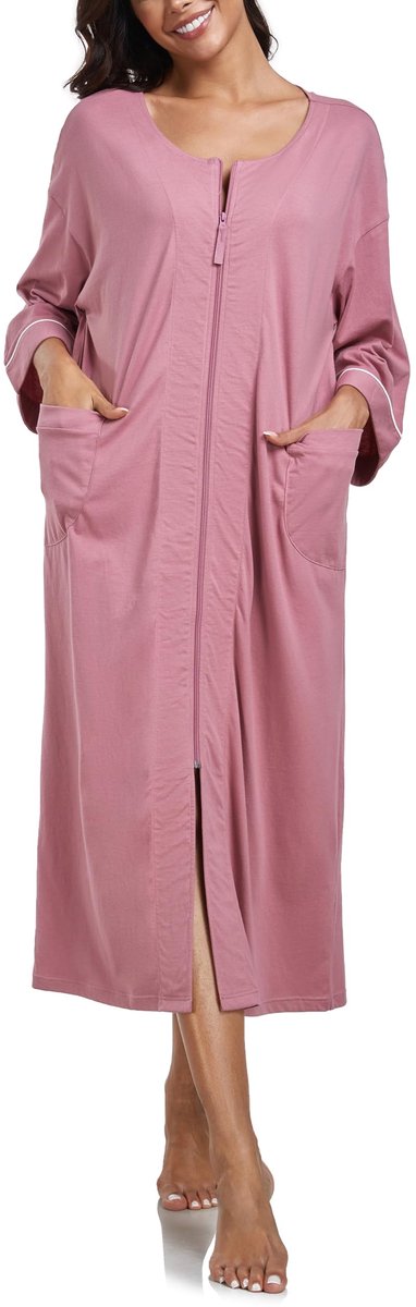 Dames Badjas - Met Ritssluiting - 100% Katoen - Lichtgewicht - Roze, XL