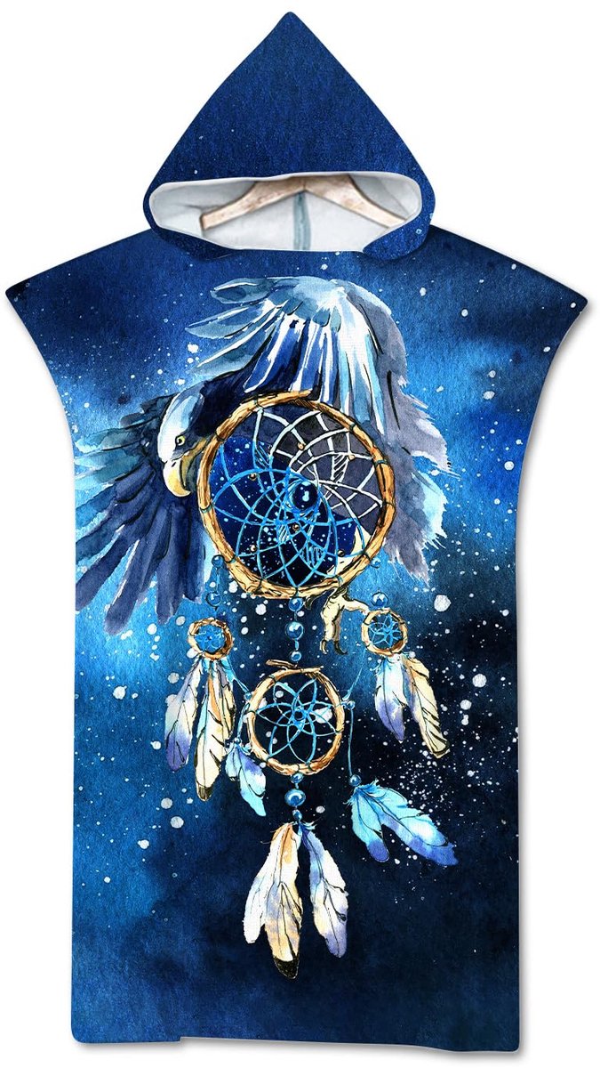 Surfponcho - Microfiber Sneldrogend met Capuchon en Dreamcatcher Print - Voor Dames en Heren - Voor Strand en Zwemmen - 75x110 cm