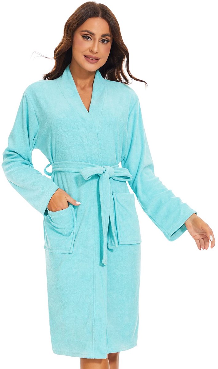 Badjas - Zacht Lichtgewicht Badstof - voor Dames - Blauw M