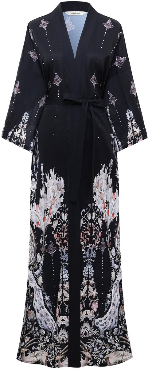 Lange Dames Morgenmantel Kimono - Van lichtgewicht chiffon en satijn - Met halflange mouwen en losse pasvorm