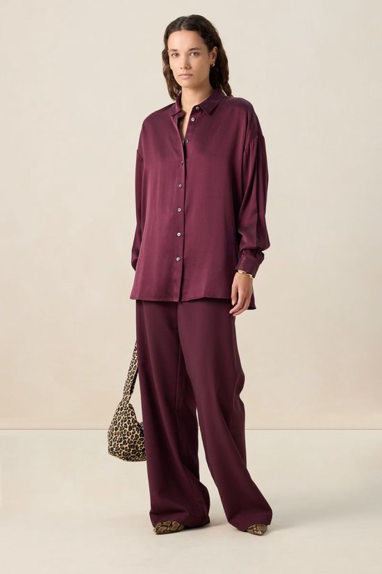 Donkerrode High Waist Wide Leg Broek