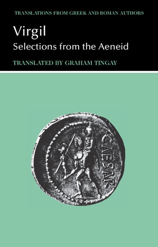 Couverture de livre : 'Virgil Selections from the Aeneid' par Graham Tingay, avec l'image d'une ancienne pièce de monnaie à l'effigie de César.